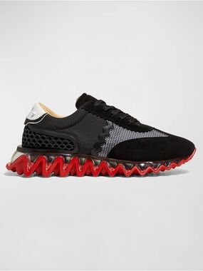 Christian Louboutin Suede Mesh Calfskin Mens Loubishark Sneakers 43 Black
